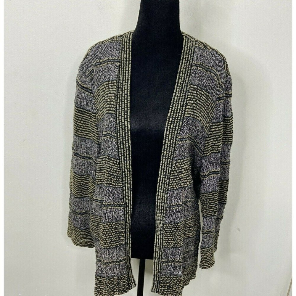 Zonda Nellis Woman M/L Open Cardigan Sweater Knit Cotton Striped Art to Wear